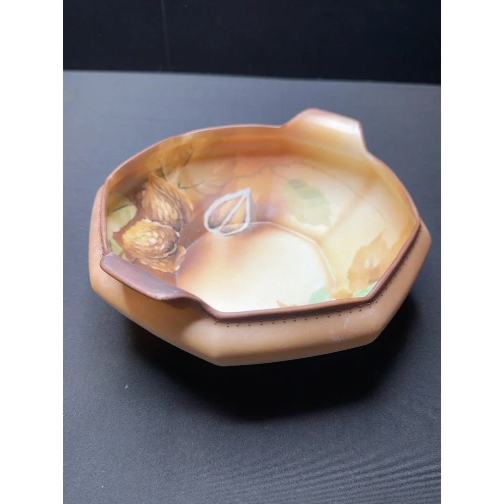 Antique Nippon Morimura Hand Painted Walnut Nut Bowl Handles Japan Porcelain